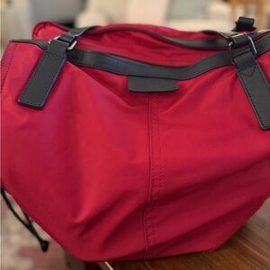 Burberry Red Women's Tote Bag with Black leather Trim